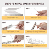 OFFO Bird Spikes with Stainless Steel Base, Durable Bird Repellent Spikes Arrow Pigeon Spikes Fence Kit for Deterring Small Bird, Crows and Woodpeckers, Covers 17 Feet(5.2m)