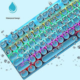 Ltvystore Typewriter Style Mechanical Gaming Keyboard, Blue Retro Punk Gaming Keyboard with 9 True RGB Backlight Modes, 104 Keys Blue Switch Wired Cute Keyboard, Round Keycaps for Windows/Mac/PC