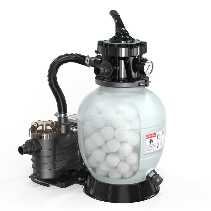 VINGLI (24H Timer) 12 in Sand Filter Pump with Filter Balls, 1585 GPH 1/2 HP High Efficiency Pool Pump with 7-Way Valve for Above Ground Swimming Pools Up to 8000 Gallons