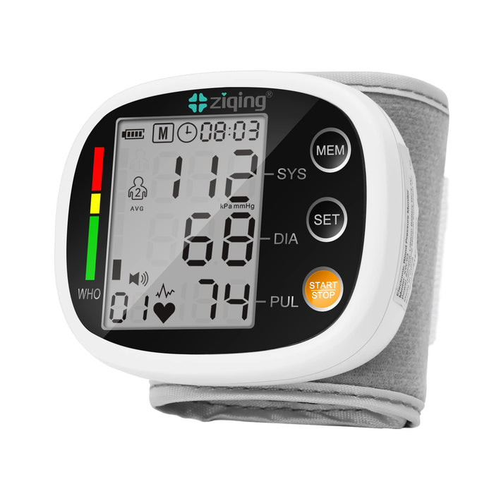 Wrist Blood Pressure Monitor Rechargeable Blood Pressure Machine with 2x99 Sets of Memory Large LCD Voice Broadcast for Home Use BP Machine, 5~7.7in Wrist Circumference, Black+White