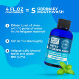 WATER DENT Water Flosser Rinse, IRRIGANT, Concentrate Mouthwash 1:10 = 44 fl.oz, Travel Size, Add to Water Flosser, Mint Flavor, Alcohol Free, Fluoride Free