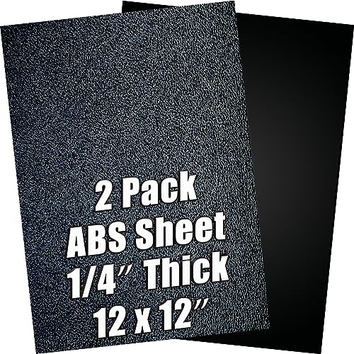 ABS Plastic Sheet 1/4 Inch Thick 12" x 12" (2-Pack)，Black Rigid Moldable Panel with Different Surfaces (Textured Front & Smooth Back) 0.25" Thick for Structural Parts and DIY Home Decor, etc.