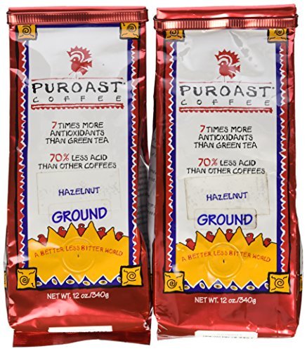 Puroast Low Acid Coffee Flavored Bean | Hazelnut Whole Bean | Medium Roast | High Antioxidants & High pH |No Bitter Aftertaste | Reduced Heartburn & GERD | Suitable for Cold Brew - 12 oz