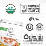 Sunwarrior Organic Turmeric Root Powder | Pure Raw Superfood Powder for Baking Smoothies and Curry | USDA Non-GMO 490g Tub (70 SRV) Organic Harvest