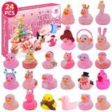 OVNMFH 24 Pcs Countdown Christmas Rubber Ducks Advent Calendar, 2024 Rubber Ducks Bath Toys Advent Calendar, 24 Days Christmas Countdown Calendar Gifts (C)