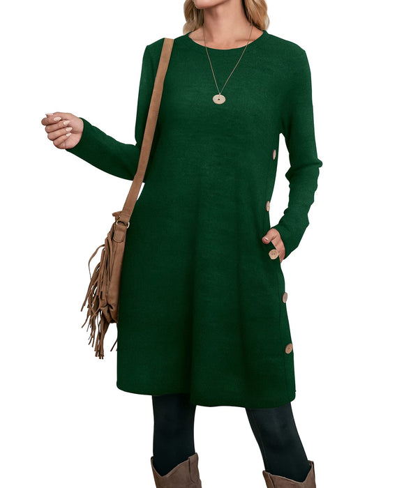 OFEEFAN Women's Casual Dresses Christmas Dresses for Women Green Dress Buttons Side XXL