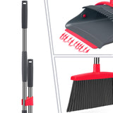 Broom with Dustpan Combo Set, Broom with Dust pan Set, Long Handle Broom and Dustpan Set for Home Kitchen Room Office Lobby Indoor Floor Cleaning, Upgrade Dust pan and Broom Set(Gray Red)