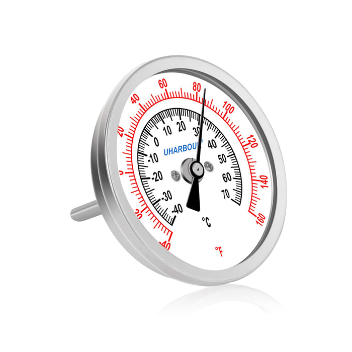 UHARBOUR Water Temperature Gauge, 3" Dial Fully StainlessSteel Water Temp Gauge, Water Thermometer with 2-1/2" Stainless Steel Stem, -40 to 160°F, 1/2" NPT Back Mount