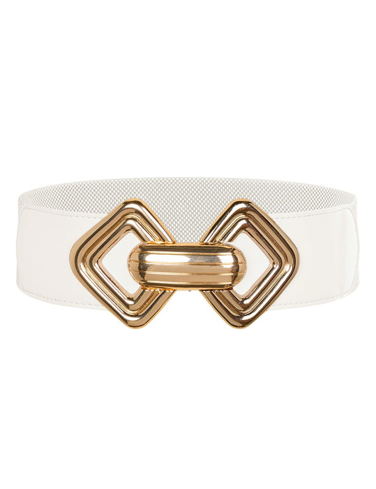 GRACE KARIN Womens Wide Elastic Belt Stretch Leather Belt Gold Buckle Belts for Dress White S-M