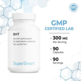 Supersmart - BHT 300 mg Per Day - Butylated Hydroxytoluene - Powerful Antioxidant & Immune Support - Anti Aging Supplement | Non-GMO & Gluten Free - 90 Vegetarian Capsules