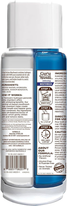 GuruNanda Dual Barrel Oxyburst Whitening Mouthwash with Hydrogen Peroxide, Alcohol & Fluoride Free with Natural Essential Oils (Wild Mint), 3x20 Fl Oz