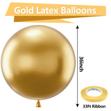 Bezente Metallic Gold Giant Balloons 36 Inch - 8 Pack Jumbo Chrome Gold Balloons Large Round Gold Latex Balloons for Photo Shoot Wedding Baby Shower Graduation Birthday Christmas Party Decorations