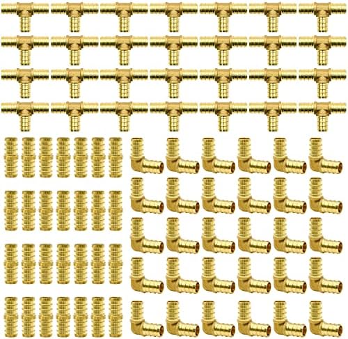 90pcs 1/2" PEX Fittings, Elbow TEE Straight Couplings Set, PEX Brass Crimp Fitting Combo with Tees, Elbows, Straights (1/2", 90pcs)