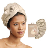 Kitsch Satin Wrapped Microfiber Hair Towel Wrap for Women - Quick Dry Towel | Microfiber Towel for Hair | Hair Drying Towel Wrap for Long Hair | Hair Towels for Women | Hair Turban Towel (Champagne)