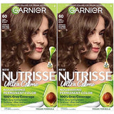 Garnier Hair Color Nutrisse Nourishing Creme, 60 Light Natural Brown (Acorn) Permanent Hair Dye, 2 Count (Packaging May Vary)