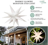 Elf Logic Large 18” Easy Assembly Warm White LED Moravian Star - Hanging Outdoor Christmas Light - Use as Holiday Decoration, Porch Light, 3D Fixture, Advent Star, Wedding & Ballroom Venue Decor