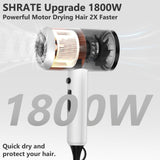 SHRATE Ionic Hair Dryer, Professional Salon Negative Ions Blow Dryer, Powerful 1800W for Fast Drying, 3 Heating/ 2 Speed, Cool Button, Damage Free Hair with Constant Temperature, Low Noise, White