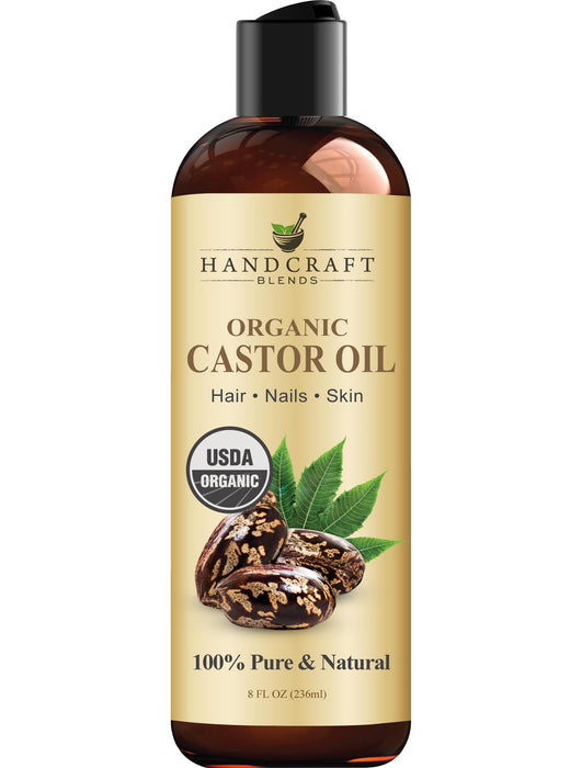Handcraft Blends Organic Castor Oil - 8 Fl Oz - 100% Pure and Natural - Premium Grade Oil for Hair Growth, Eyelashes and Eyebrows - Carrier Oil - Hair & Body Oil - Expeller-Pressed