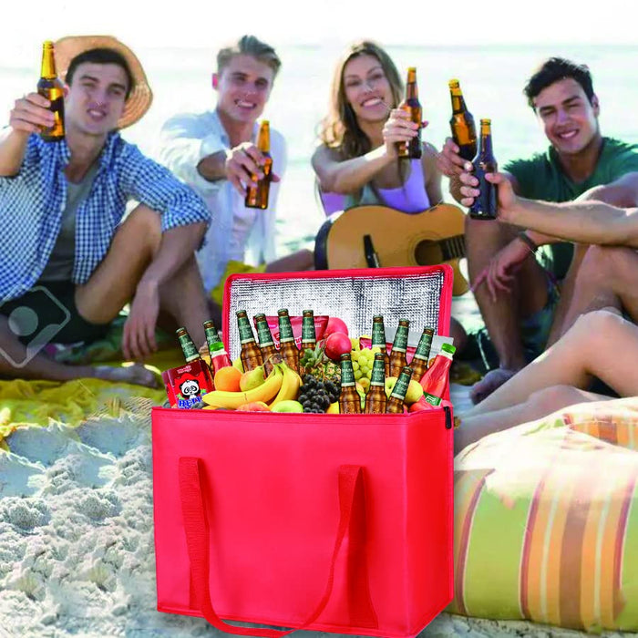 Beach Bag with Cooler Insulated Insulation Grocery Bags,Shopping Red, Reusable, Heavy Duty, Zipped Zipper,Collapsible,Tote,Cooler,Groceries,for car,Recycled Material Warm Foldable Bag…