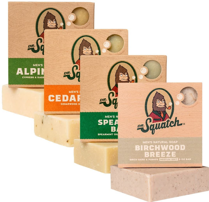 Dr. Squatch Men's Soap Variety 4 Pack - Spearmint Basil, Birchwood Breeze, Cedar Citrus, Alpine Sage