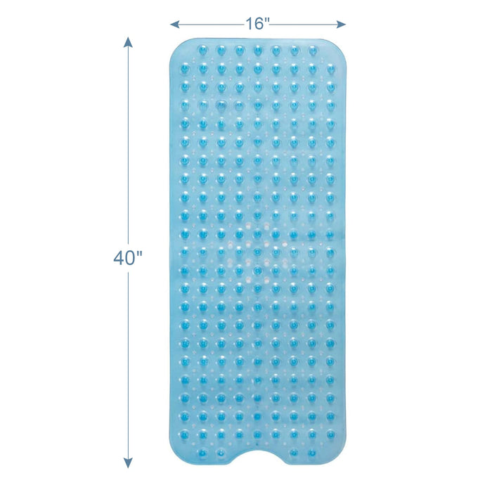 AmazerBath Bathtub Mat Non Slip, Bath Mat for Tub 40 x 16 Inches Full Size, Non Slip Shower Mats with Suction Cups and Drain Holes, Shower Stall Mats for Elderly & Kids, Clear Blue