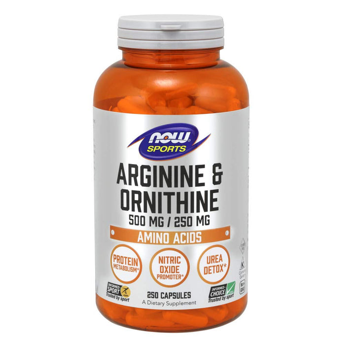 NOW Sports Nutrition, Arginine & Ornithine 500/250 mg, Amino Acids, 250 Veg Capsules