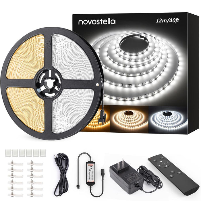 40ft Tunable White LED Strip Light Dimmable 3000K-6500K 24V Remote Control