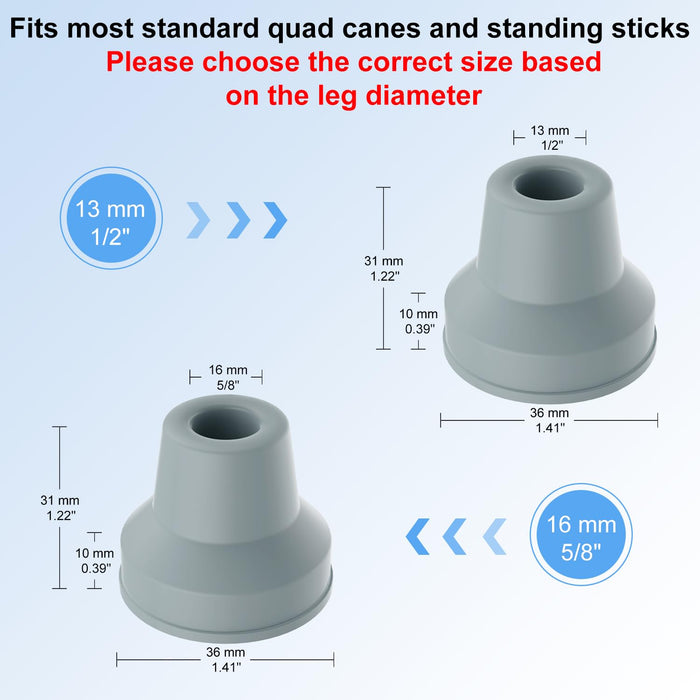 supregear Quad Cane Tips (4-Pack) - Heavy Duty Rubber 1/2 inch Cane Tip - Non-Slip Extreme Grip Cane Replacement Foot - Accessories for Walking and Standing Stick for Women, Men, Seniors, Elderly