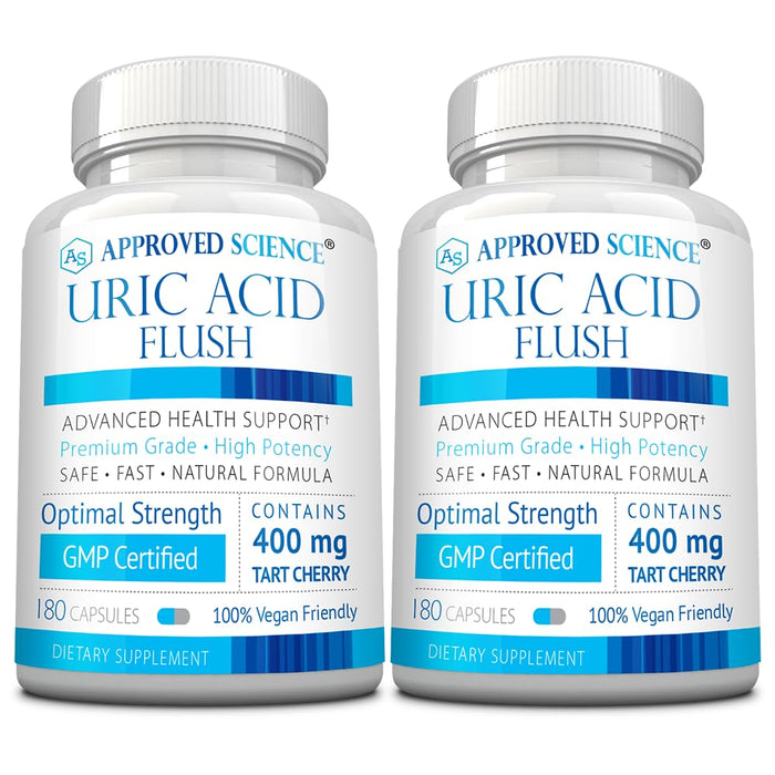 Approved Science® Uric Acid Flush – Herbal Supplement with Tart Cherry & Folic Acid for General Wellness Support – 180 Capsules (6-Month Supply)