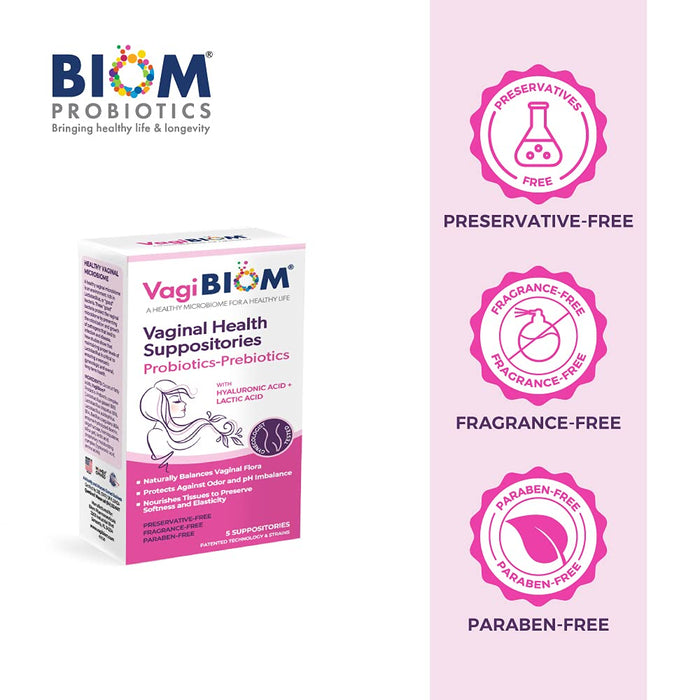 VAGIBIOM Lactobacillus Suppository: Microbiome Flora balance and Odor Control Regimen; Balance and Nourishes Healthy Flora; Paraben-Free Preservative-Free