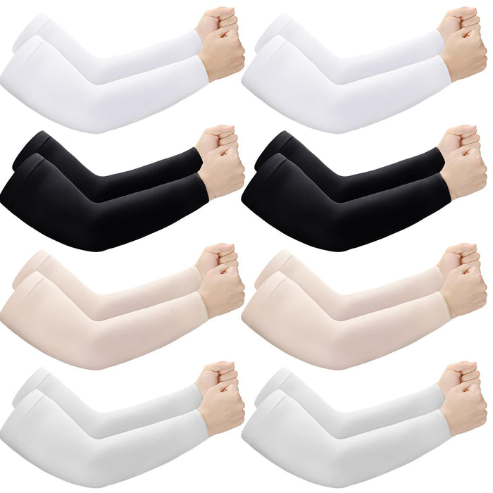 Janmercy 8 Pairs Elderly Skin Thin Protector Sleeves Bruise Abrasions Protective Arm Sleeve (White, Beige, Black, Gray)