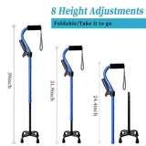 AOHHL Quad Walking Cane Foldable Adjustable Portable Stick Men & Women and Seniors - Lightweight & Sturdy with 4-Pronged Base for Extra Stability Balance,Self Standing Gifts for mom Dad (blue2)