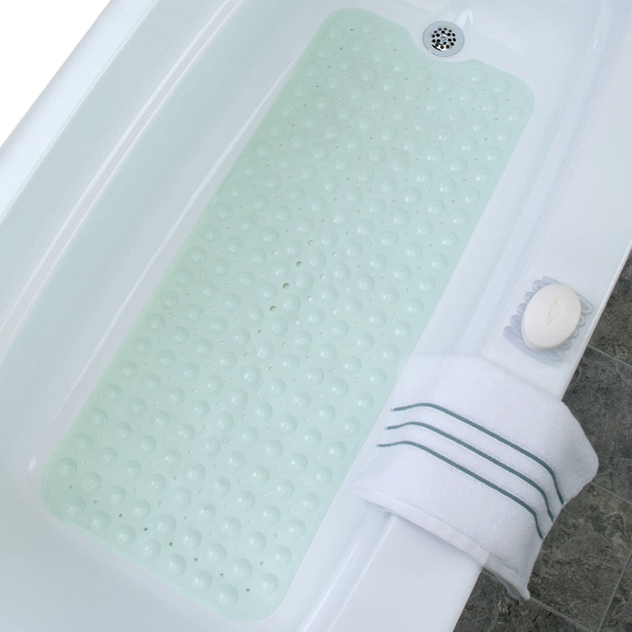 SlipX Solutions Power Grip Extra Long Bath Tub & Shower Mat 39x16, Wet Floor Non-Slip for Elderly & Kids Bathroom, 30% Longer Bathtub Mats, 200 Suction Cups, Drain Holes (1, Seafoam Green)