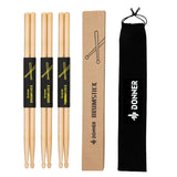 Donner Drum Sticks, 3 Pairs 5A Drumsticks Classic Maple Wood Snare Drumsticks With Carrying Bag, Christmas Birthday Gift, Great Holiday