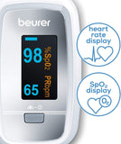 Beurer PO30 Fingertip Pulse Oximeter with 4 Color Display Formats, Lanyard, Protective Storage Bag, and Batteries – Blood Oxygen Saturation Monitor with Heart Rate, Oxygen Meter Finger Pulse Oximeter