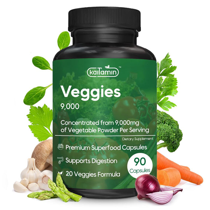 Kaitamin - Vegetable Supplement 9000, Improves Your Digestion and Supports Your Immune System, Vegan & Natural Antioxidant with 20 Super Veggies, All-in-One Veggies Supplement, 90 Capsules