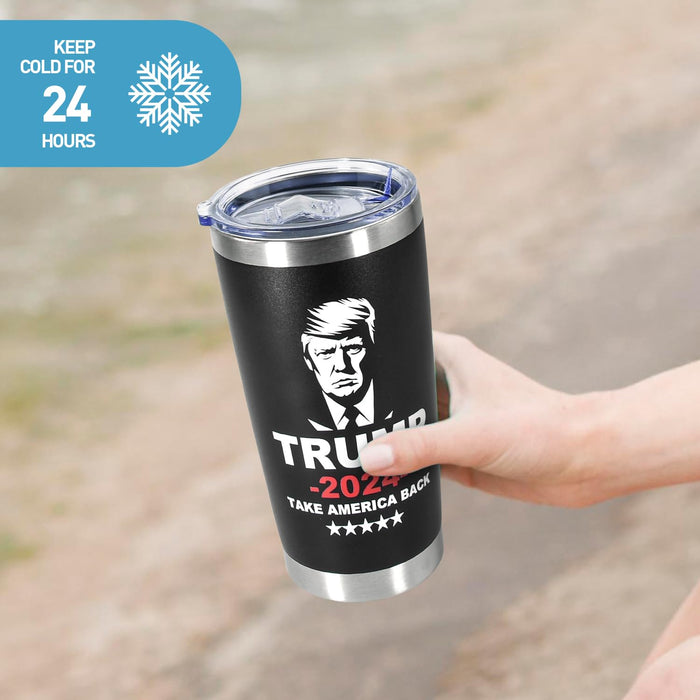 Icesip 20 oz Trump 2024 mug coffee Tumbler with Lid and Straw, Donald Trump Merchandise, 20oz Stainless Steel Travel Coffee Cup, Vacuum Insulated Mug for Hot and Cold Drinks, Black 1pcs