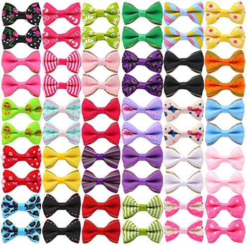 YAKA 60PCS (30 Paris) Cute Puppy Dog Small Bowknot Hair Bows with Metal Clips Handmade Hair Accessories Bow Pet Grooming Products (60 Pcs,Cute Patterns)