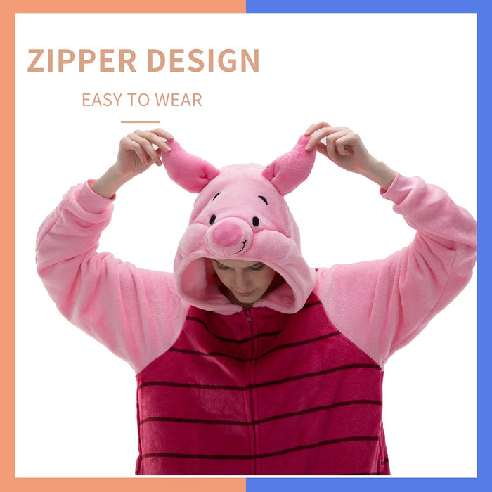 COSUSKET Fitted Unisex Adult Pig Onesie Pajamas, Halloween Flannel Women's Cosplay Animal One Piece Costume Pink