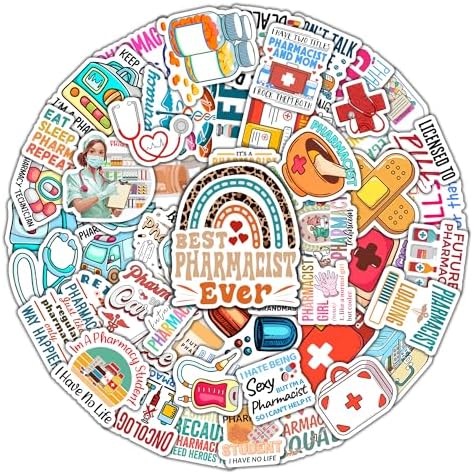 Pack 50 PCS Pharmacist Stickers Medicines Waterproof Decals Vinyl Medical Themed Graphics Pharmacy Patches Phone Case Laptop Water Bottles Accessories for Men Women Doctor Nurse