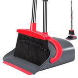 Broom with Dustpan Combo Set, Broom with Dust pan Set, Long Handle Broom and Dustpan Set for Home Kitchen Room Office Lobby Indoor Floor Cleaning, Upgrade Dust pan and Broom Set(Gray Red)