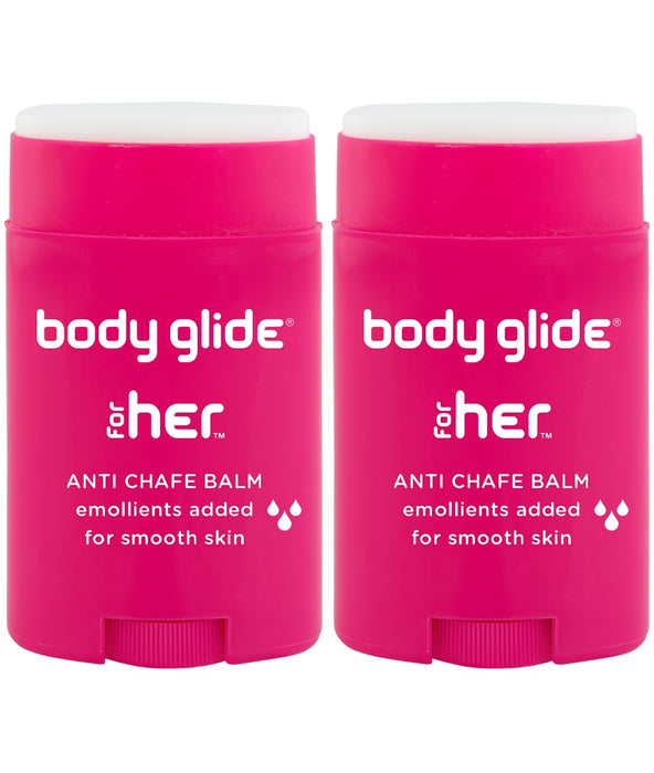 Body Glide For Her Anti Chafe Balm | Chafing stick with added emollients | Great for dry, sensitive skin and/or sensitive areas | Use on chest, bra, butt, groin, arm, and thigh chafing | 1.5oz-2pk