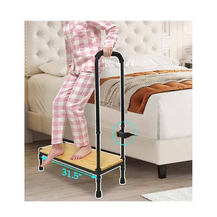 Bed Step Stool with Handle for Elderly Adults Medical Stepping Stool SUV Car Bariatric Handicap Seniors Safety Bedside Foot Step for High Beds with Adjustable Assist Handle Wide Platform