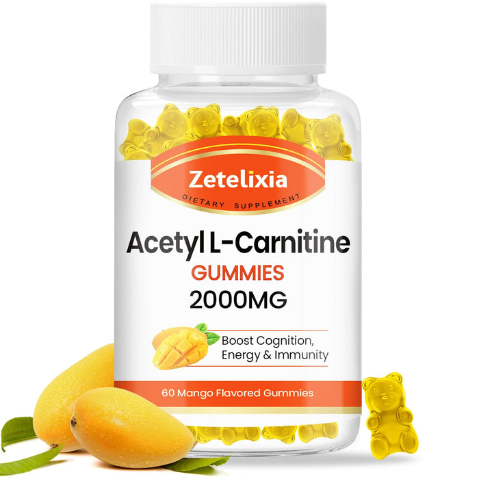 Zetelixia Acetyl L-Carnitine Gummies 2000mg, L-Carnitine Supplement for Promote Fatty Acids Oxidation, Nutrition Supplement for Boost Energy, Immunity & Metabolism, Vegan, Mango Flavor, 60 Count