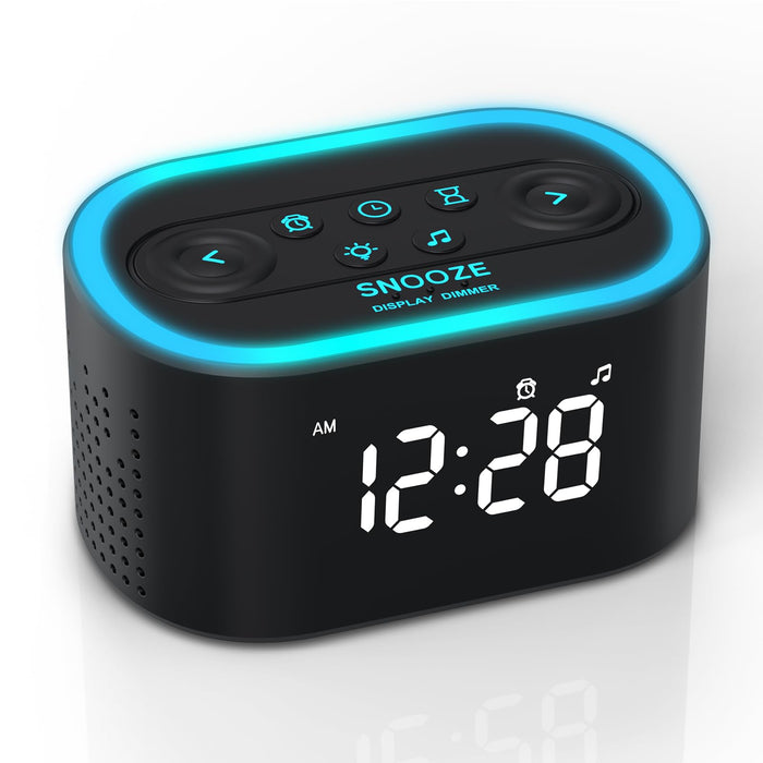 REACHER Digital Alarm Clock & White Noise Sound Machine, 21 Soothing Sounds, 7 Wake Up Sounds, 8 Night Lights, 32-Level Volume, 9 Sleep Timer, Memory Function for Adult, Kid, Bedside, Bedroom