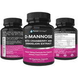 Purest vantage D Mannose Capsules with 600mg D-Mannose Powder Per Cap - with Added Cranberry and Dandelion Extract to Aid in Bladder, Urinary Tract and UTI Support - 120 Veggie Caps