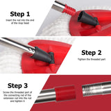 Qulable Spin Mop Replacement Handle - 4-Section 30" to 58" Mop Handle Replacement Stick Compatible with O-Ceda Spin Mop, EasyWring Mop Handle for Floor Cleaning(Mop Head&Base not Include) (2 Pack Red)