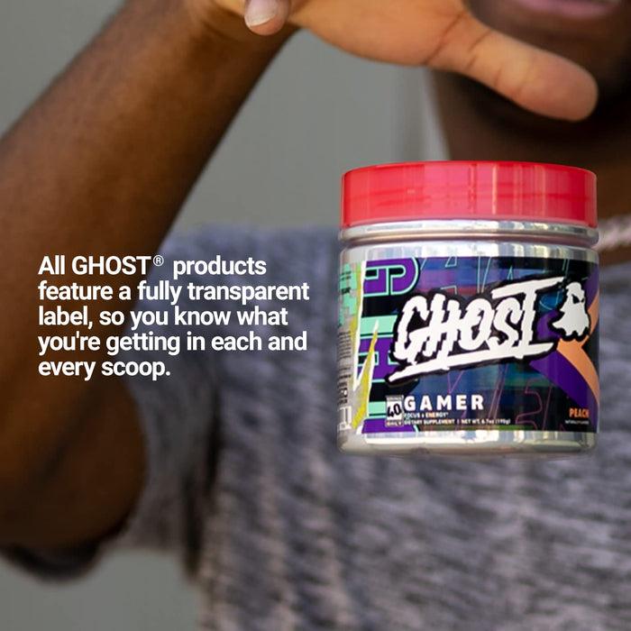 GHOST Gamer: Energy and Focus Support Formula - 40 Servings, Peach - Nootropics & Natural Caffeine for Attention, Accuracy & Reaction Time - Vegan, Gluten-Free