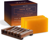 VALITIC Kojic Acid Vitamin C and Retinol Soap Bars with Turmeric for Dark Spot - Original Japanese Complex with Collagen, Hyaluronic Acid, Vitamin E (2-Pack) - with Soap Holder