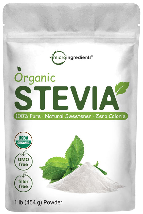 Pure Organic Stevia Powder, 1 Pound (2,837 Servings), Highest Grade Stevia Green Leaf Extract Reb-A | Reduced Bitter Aftertaste | 0 Calorie, Natural Sweetener, Sugar Alternative, Keto Friendly